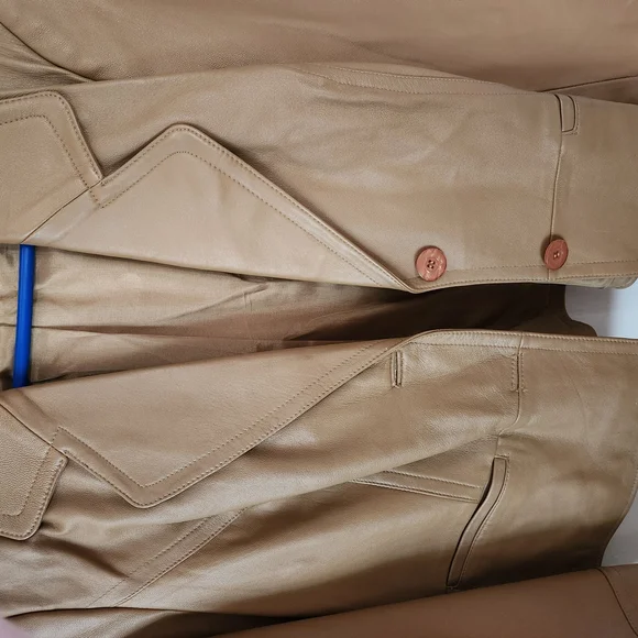 Tan Leather Jacket with Button Details - Picture 6 of 6